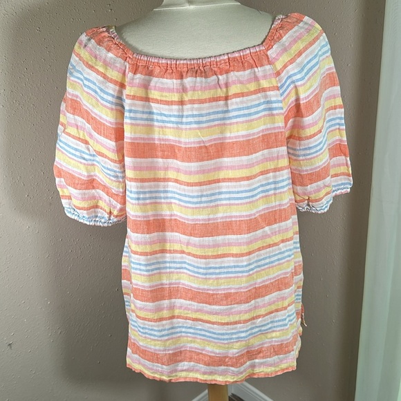 Talbots Plus Square Neck Linen Top Palm Stripe size 1X - Picture 4 of 16